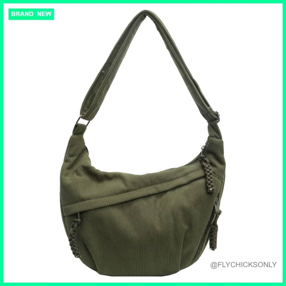 Retro Nylon Canvas Hobo Crossbody Bag Slouchy Corduroy Purse